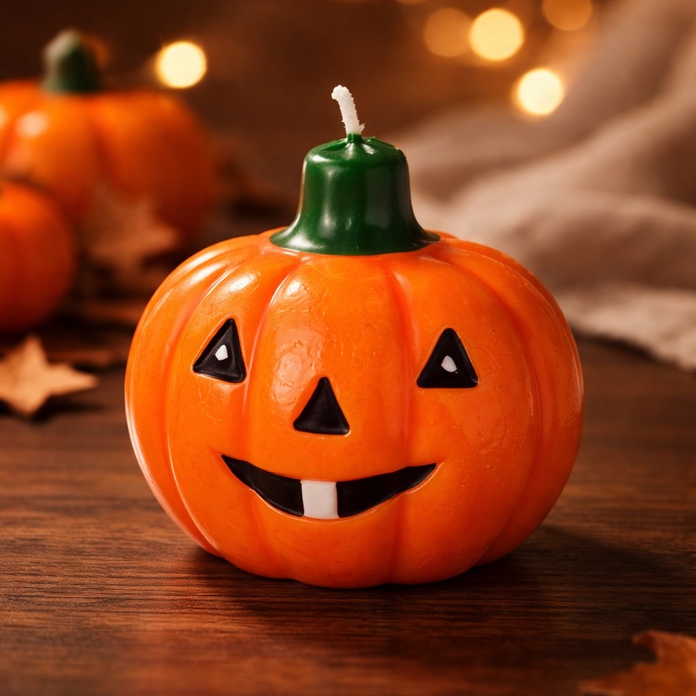 Festive Halloween Pumpkin With Tooth Wax Candle